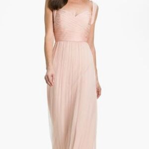 Amsale Tulle Floor Length blush pink Bridesmaid Dress size 10 Formal Coctail